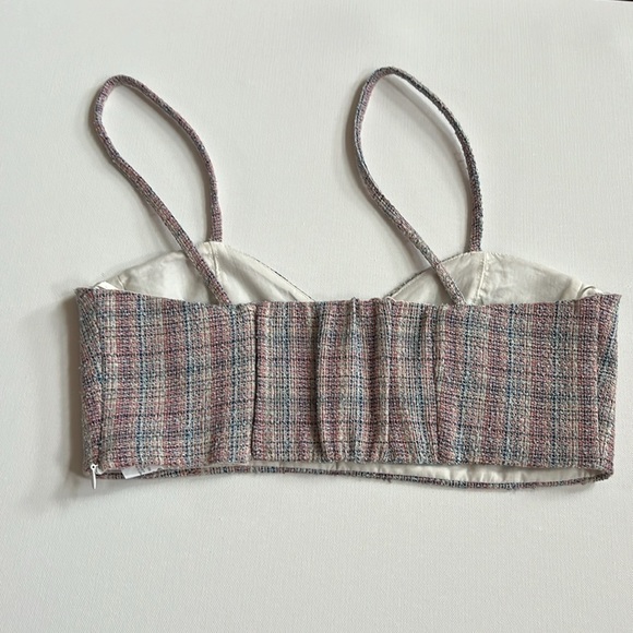 NWOT Zara Blue Pink Check Tweed  Bralette size Medium - Picture 2 of 8